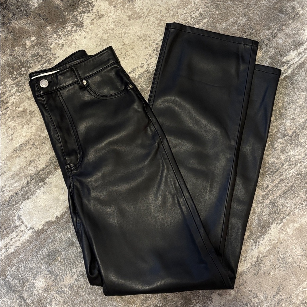 ZARA Black Faux Leather High Waist Straight Leg Pants